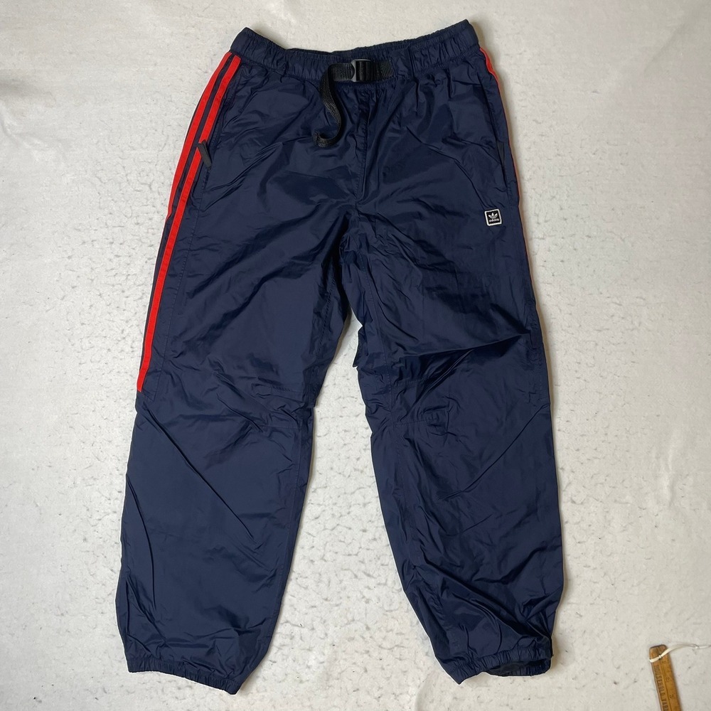 Adidas Snowboarding Pants Mens Small Navy‎ Blue Ripstop Belted 3-Stripe Joggers